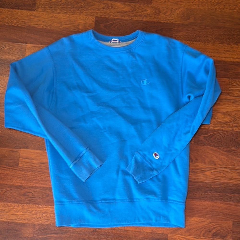 Champion Blue Crewneck Sweatshirt with Ribbed Cuffs